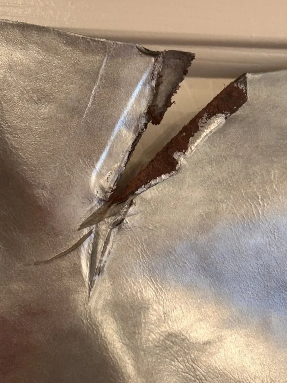 Large Piece of Real Leather Hide Pewter Silver Metallic